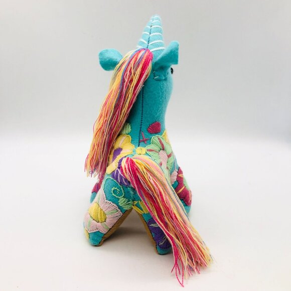 Mexican Folk Art Plush Unicorn Stuffed Animal Hand Embroidered Floral Colorful - Picture 5 of 12